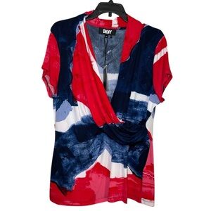 DKNY Women's Printed Wrap Front Top sz XXL